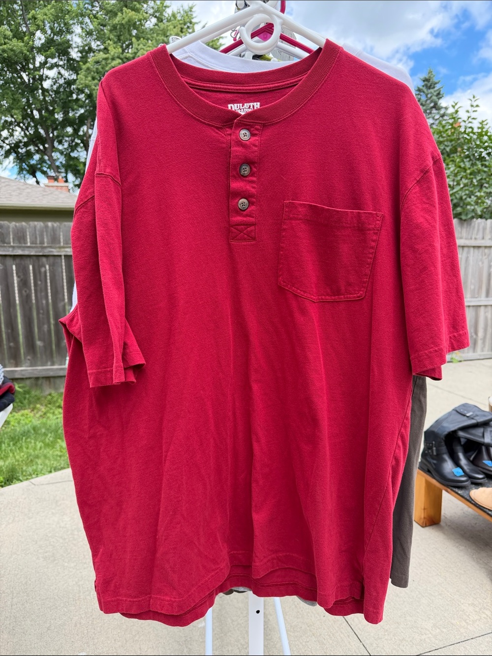 Duluth Trading Co Red Short-Sleeve Henley with Pocket